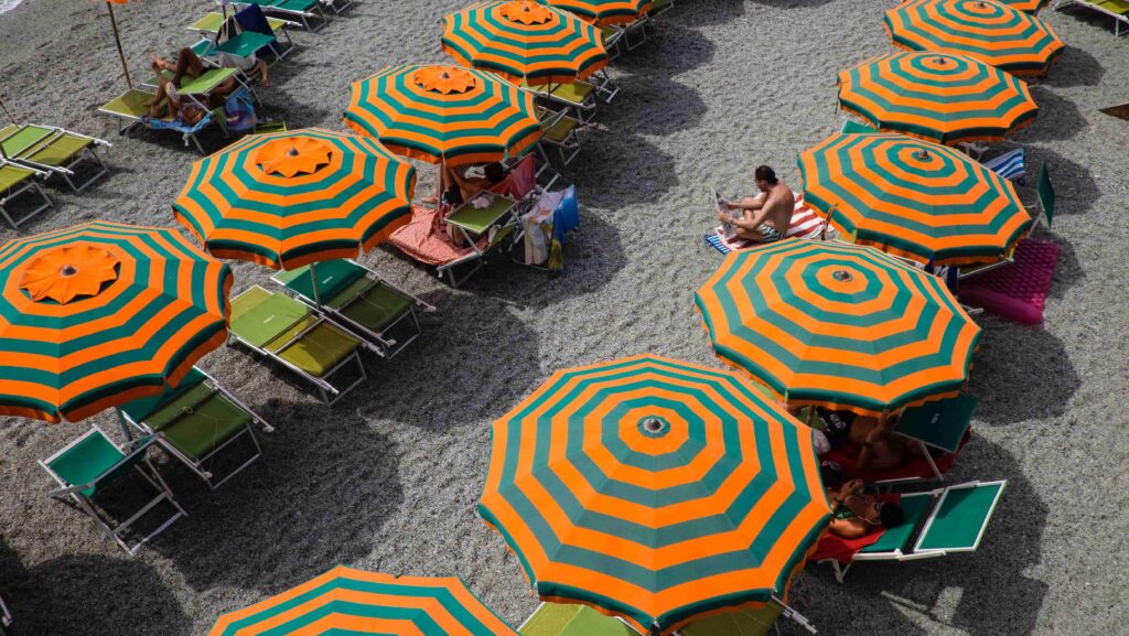 Cinque Terre beach umbrellas