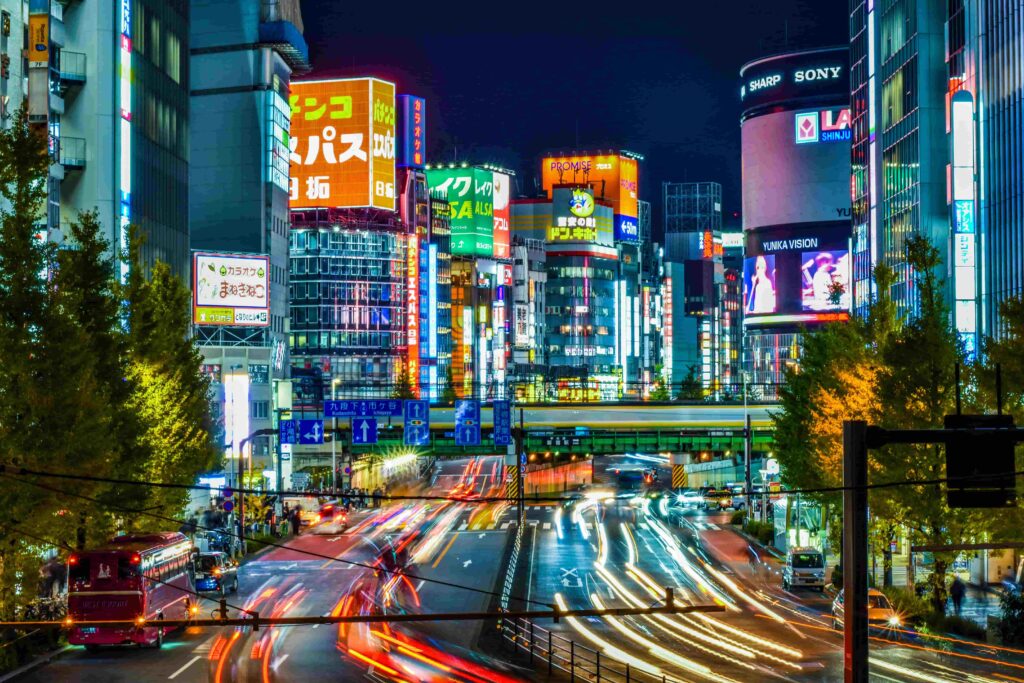 Neon Lights and Urban Energy in Tokyo