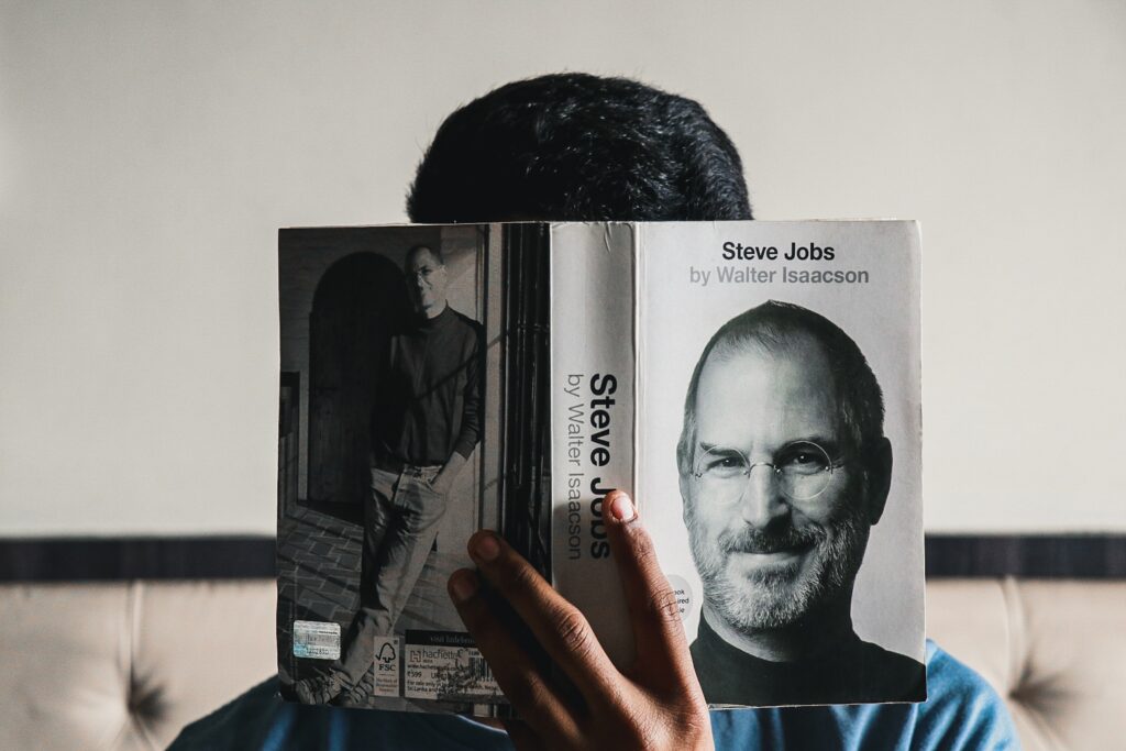 Man read  the inspired Steve Jobs' book 